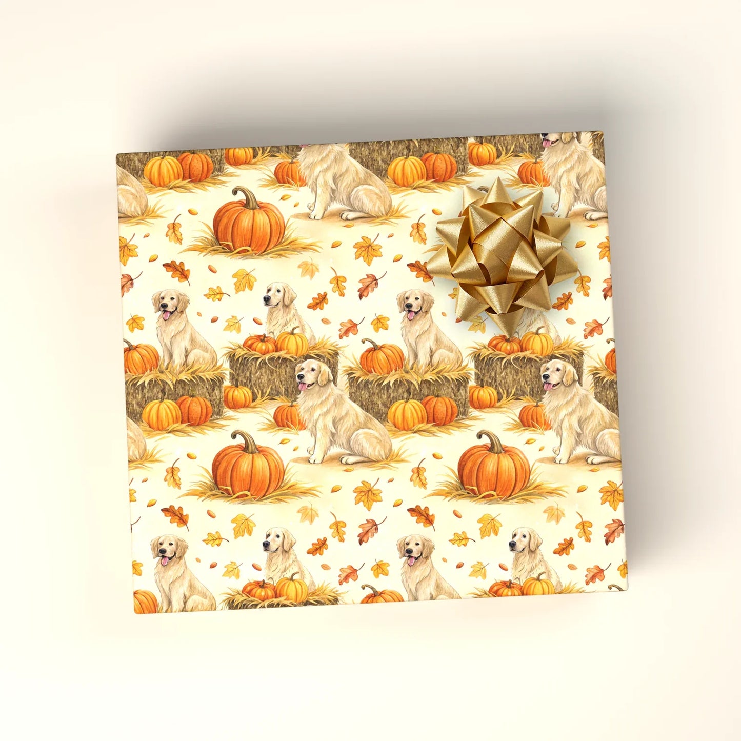 Golden Retriever Fall Pumpkin Wrapping Paper — wrapped gift presentation