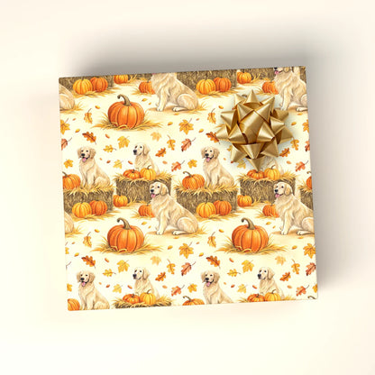Golden Retriever Fall Pumpkin Wrapping Paper — wrapped gift presentation