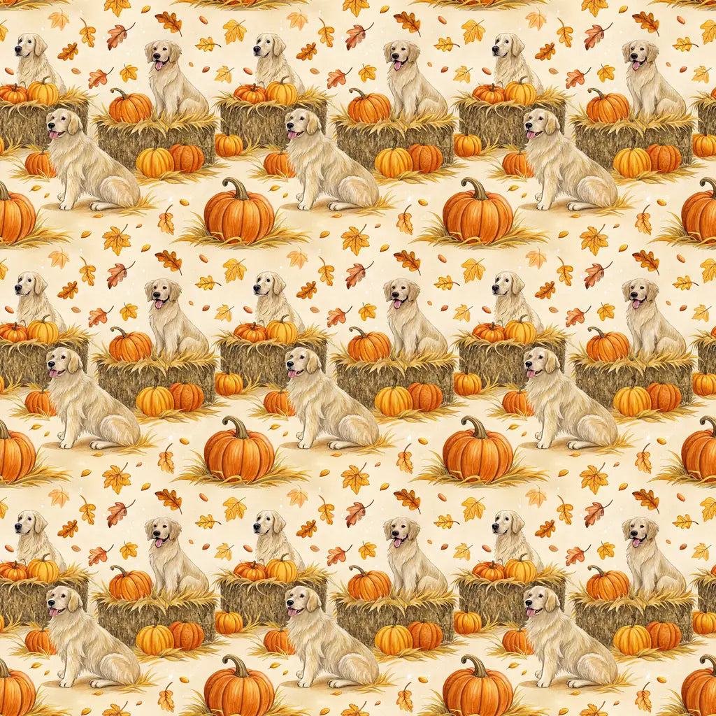 Golden Retriever Fall Pumpkin Wrapping Paper — repeating pattern tile