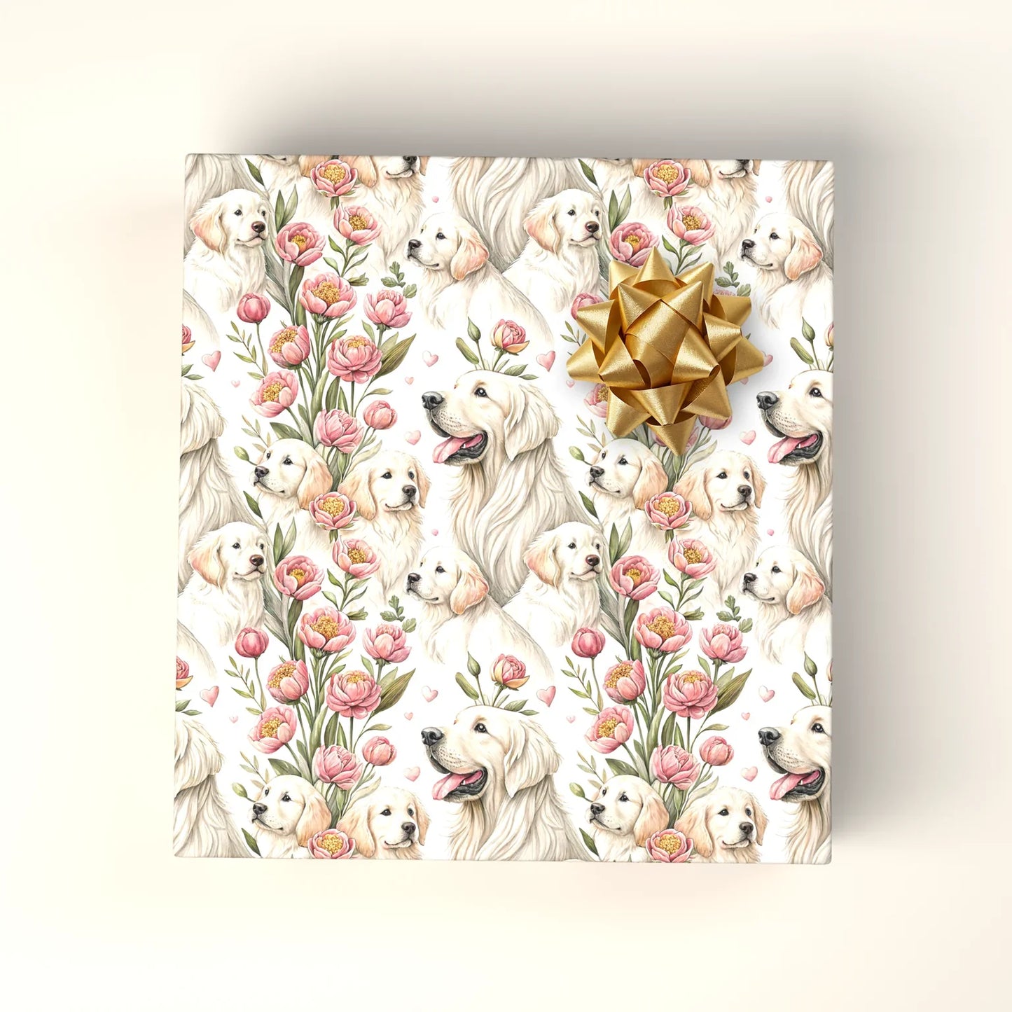 Golden Retriever Floral Wrapping Paper — wrapped gift presentation