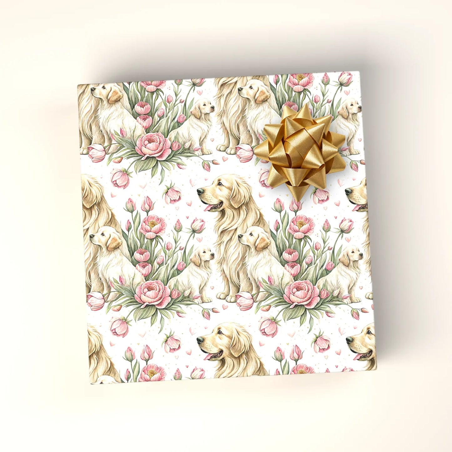 Golden Retriever Floral Wrapping Paper — wrapped gift presentation