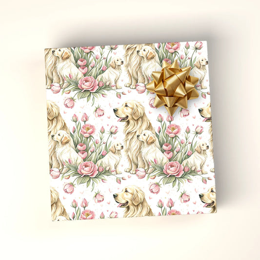 Golden Retriever Floral Wrapping Paper — wrapped gift presentation