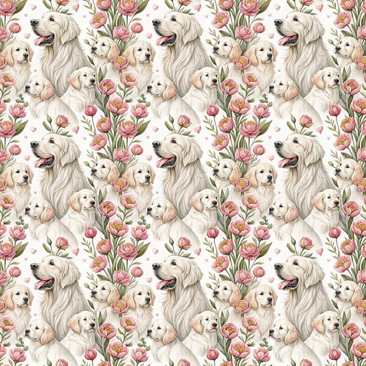 Golden Retriever Floral Wrapping Paper — repeating pattern tile