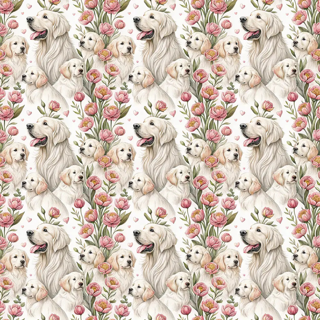 Golden Retriever Floral Wrapping Paper — repeating pattern tile