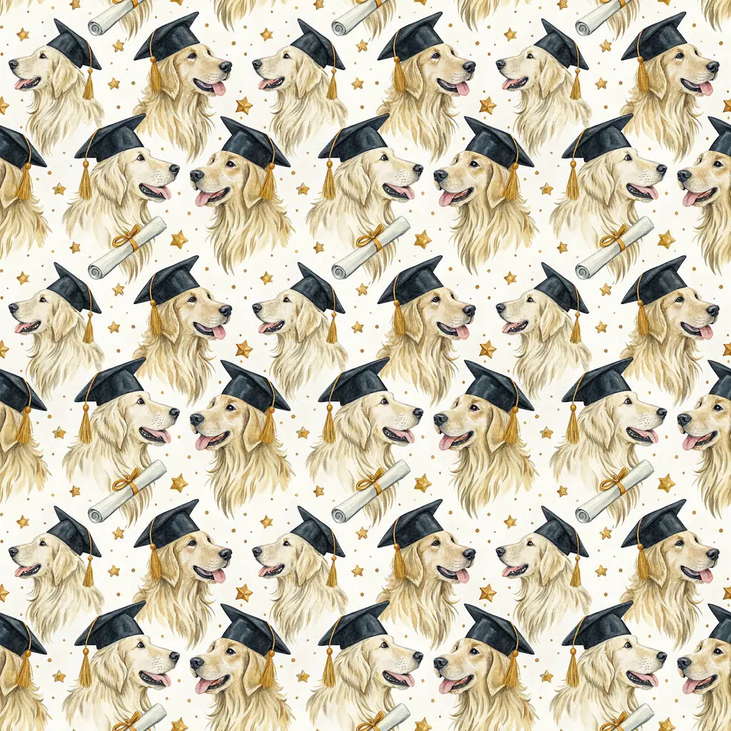 Golden Retriever Graduation Wrapping Paper — repeating pattern tile