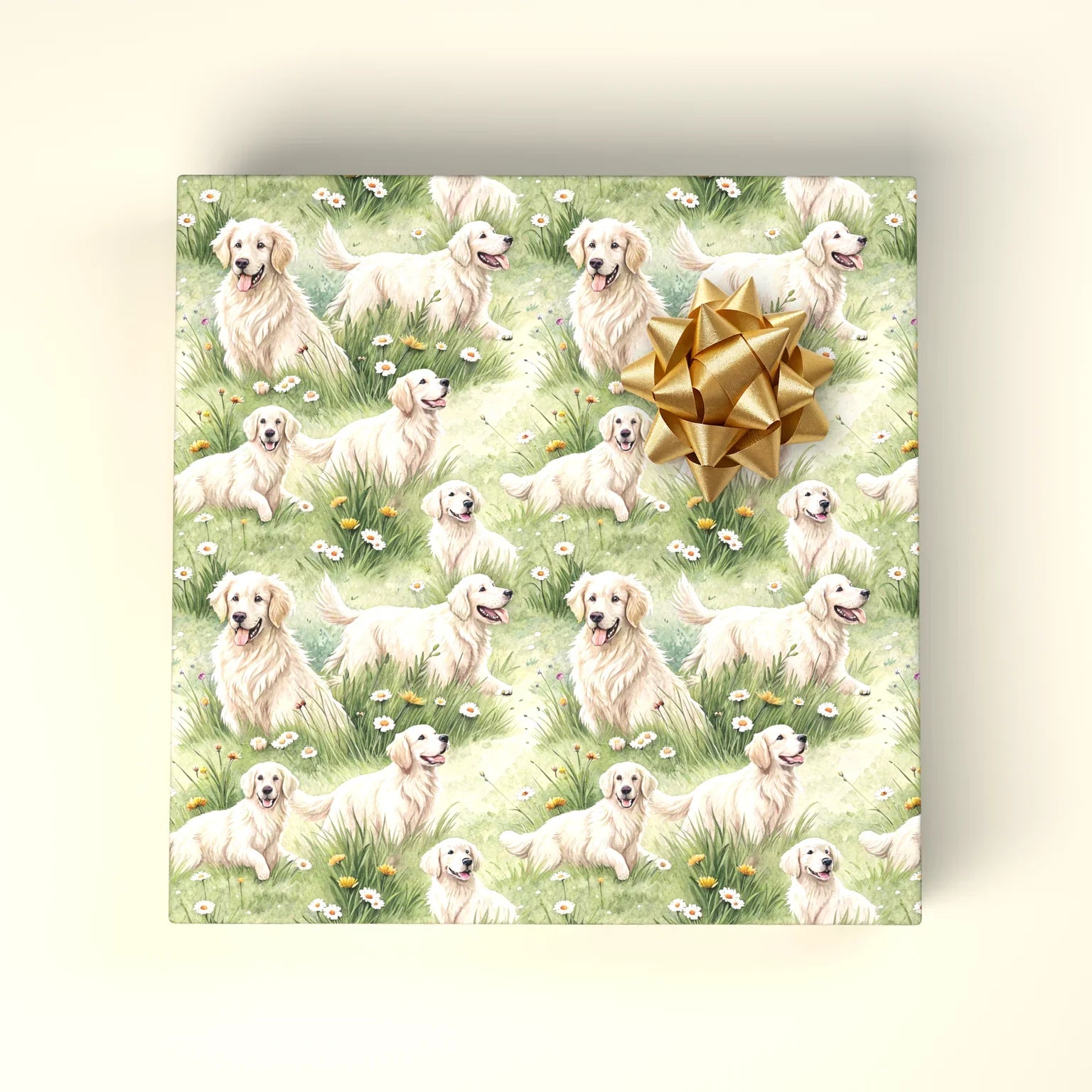 Golden Retriever Meadow Wrapping Paper — wrapped gift presentation
