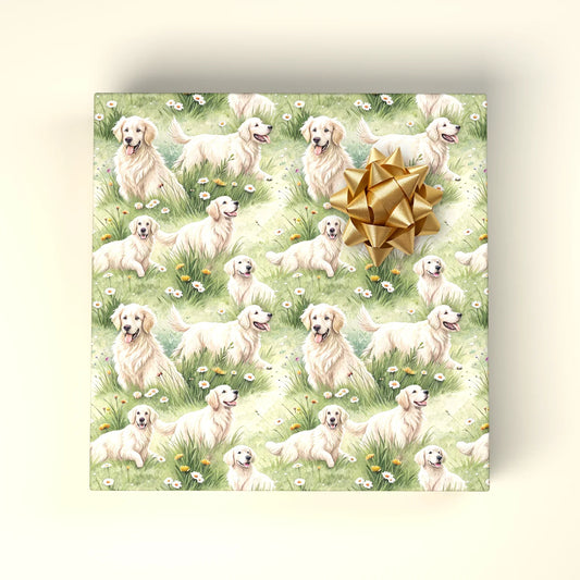 Golden Retriever Meadow Wrapping Paper — wrapped gift presentation