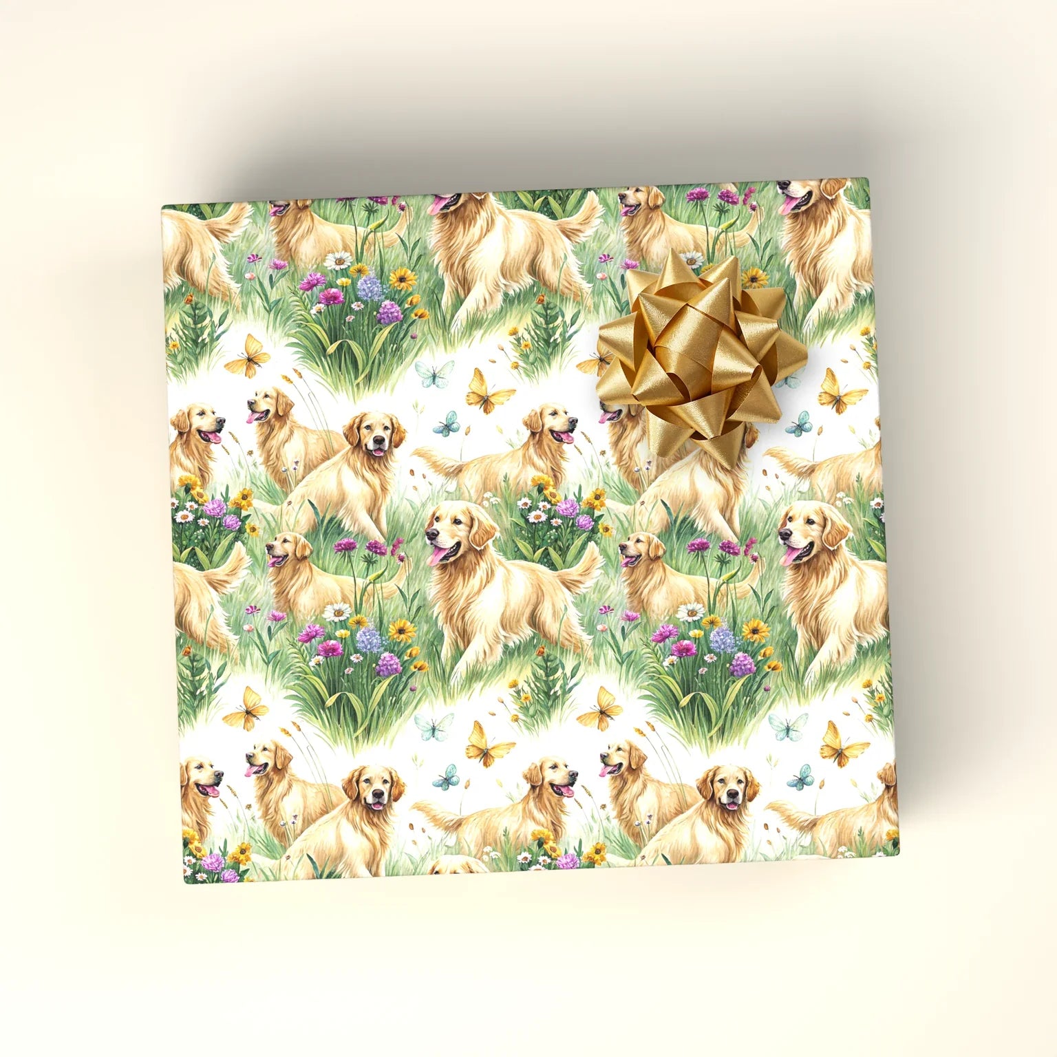 Golden Retriever Spring Garden Wrapping Paper — wrapped gift presentation