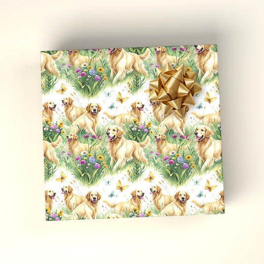 Golden Retriever Spring Garden Wrapping Paper — wrapped gift presentation