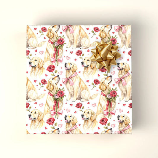 Golden Retriever Valentine's Day Wrapping Paper — wrapped gift presentation