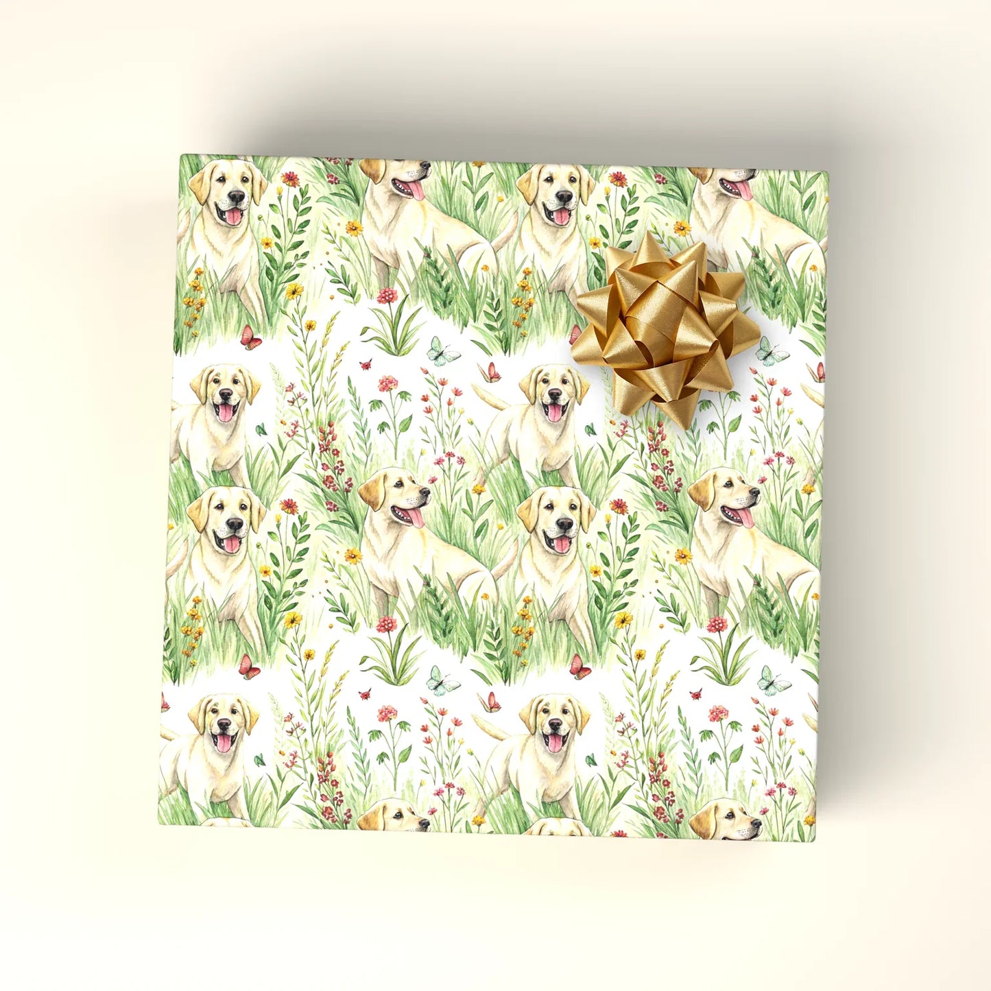 Golden Retriever Wildflower Meadow Wrapping Paper — wrapped gift presentation