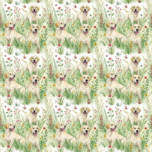 Golden Retriever Wildflower Meadow Wrapping Paper — repeating pattern tile