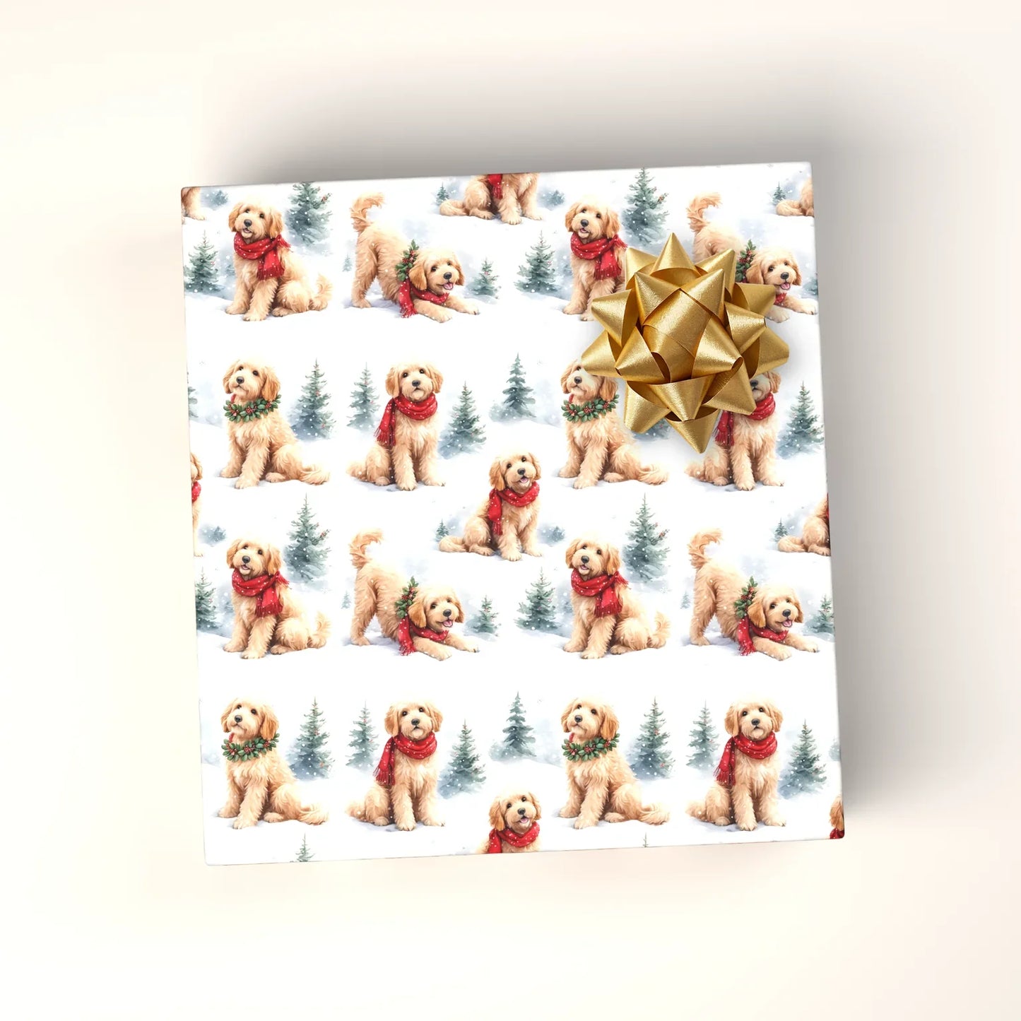 Goldendoodle Christmas Wrapping Paper — wrapped gift presentation
