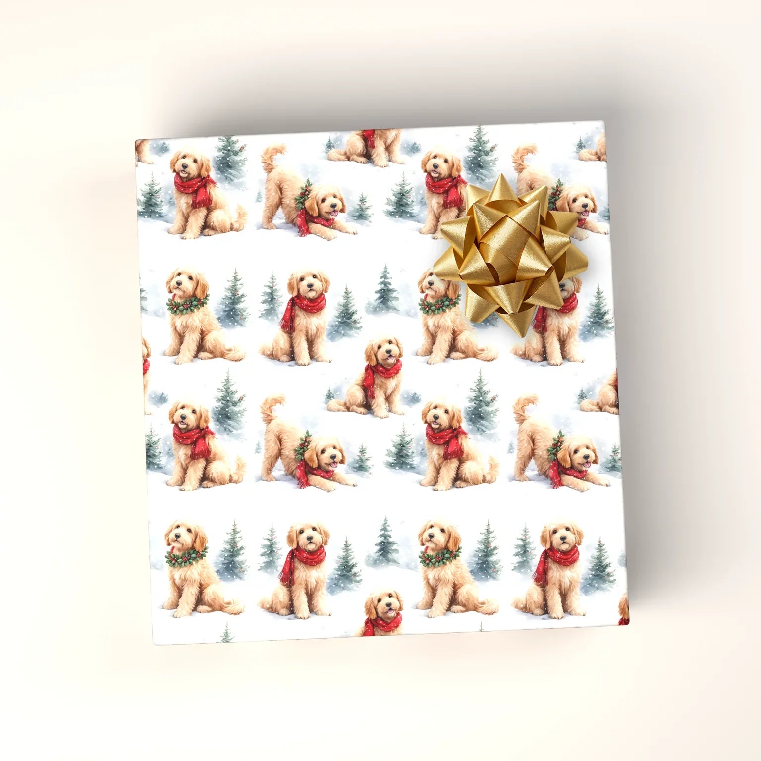 Goldendoodle Christmas Wrapping Paper — wrapped gift presentation