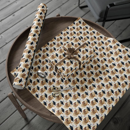 Goldendoodle Graduation Wrapping Paper — gift wrapping presented on a wooden table
