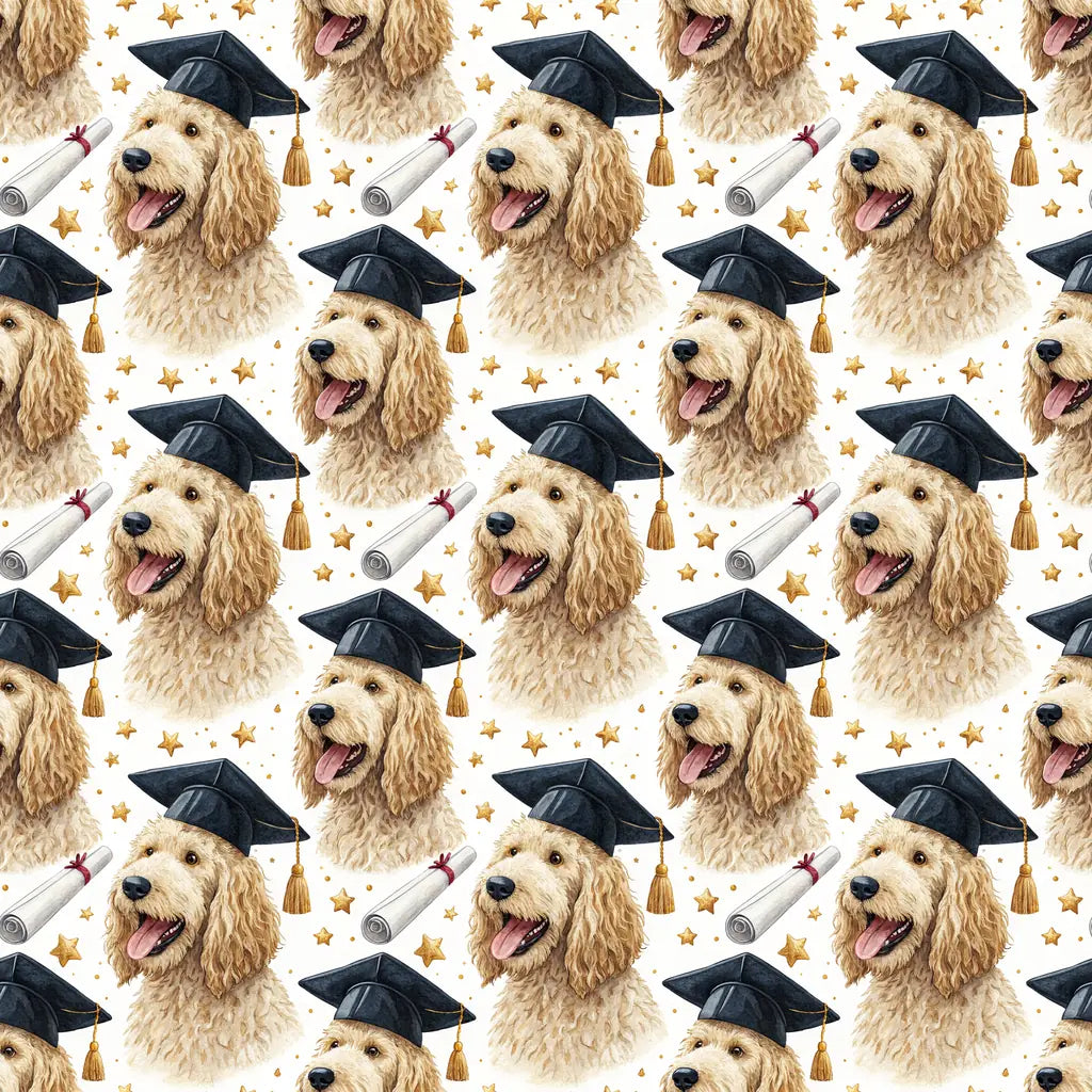 Goldendoodle Graduation Wrapping Paper — repeating pattern tile