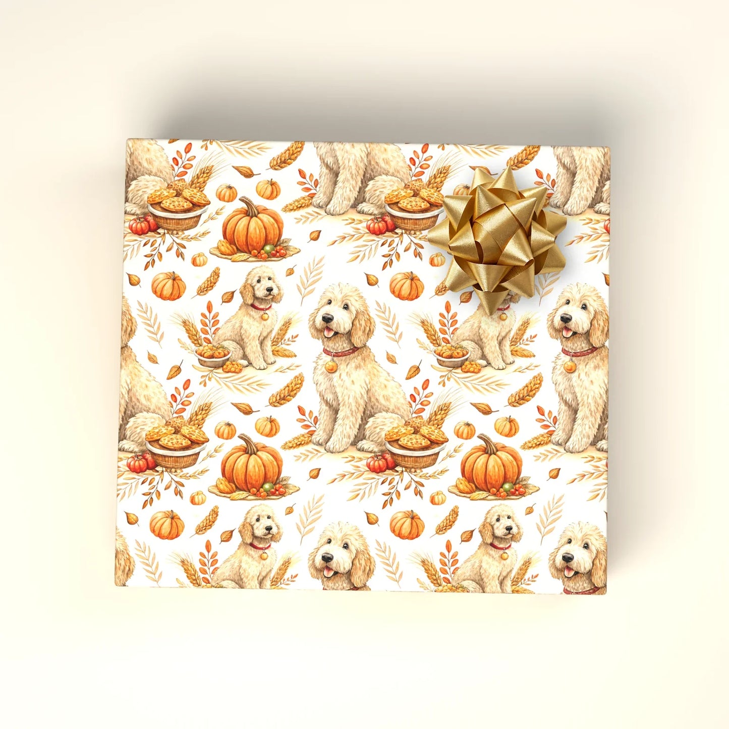 Goldendoodle Thanksgiving Wrapping Paper — wrapped gift presentation