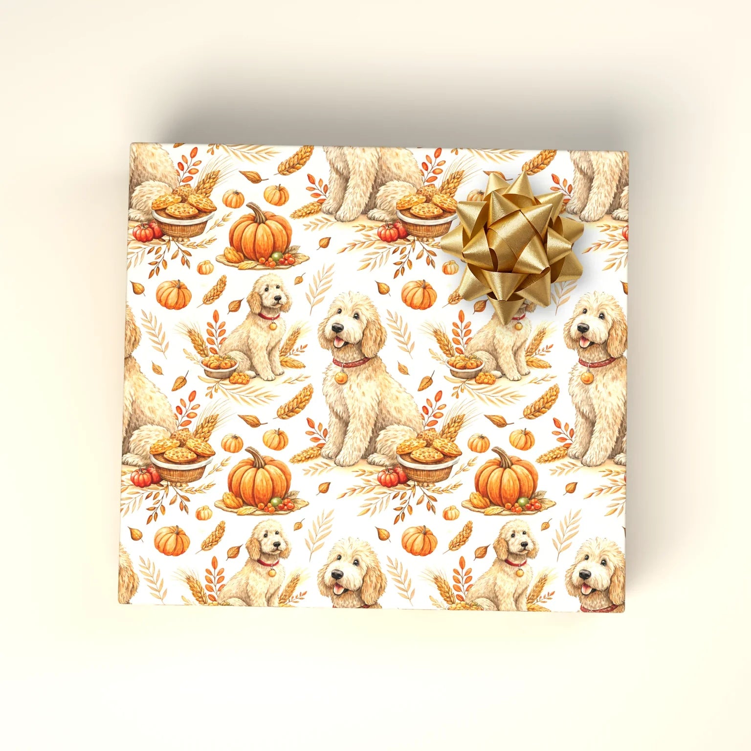 Goldendoodle Thanksgiving Wrapping Paper — wrapped gift presentation
