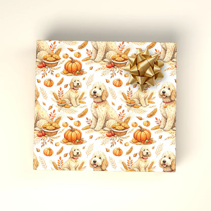 Goldendoodle Thanksgiving Wrapping Paper — wrapped gift presentation