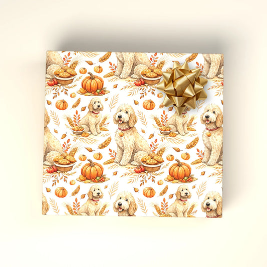 Goldendoodle Thanksgiving Wrapping Paper — wrapped gift presentation