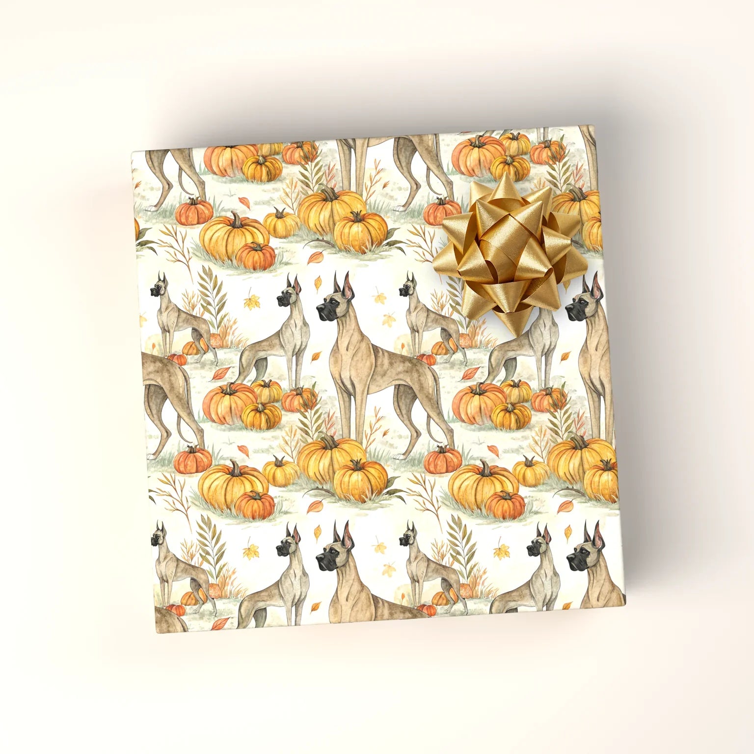 Great Dane Autumn Pumpkin Patch Wrapping Paper — wrapped gift presentation