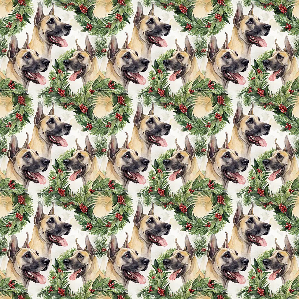 Great Dane Christmas Wreath Wrapping Paper — repeating pattern tile