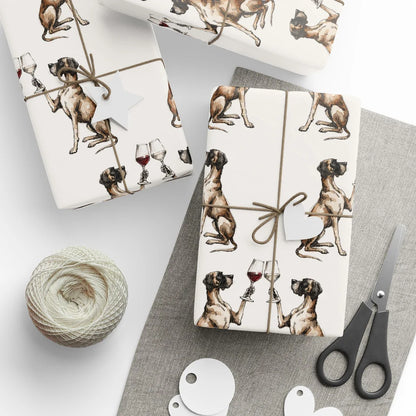 Great Dane Happy Hour Wrapping Paper — styled gift wrapping with scissors and twine