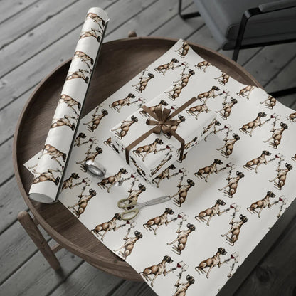 Great Dane Happy Hour Wrapping Paper — gift wrapping presented on a wooden table