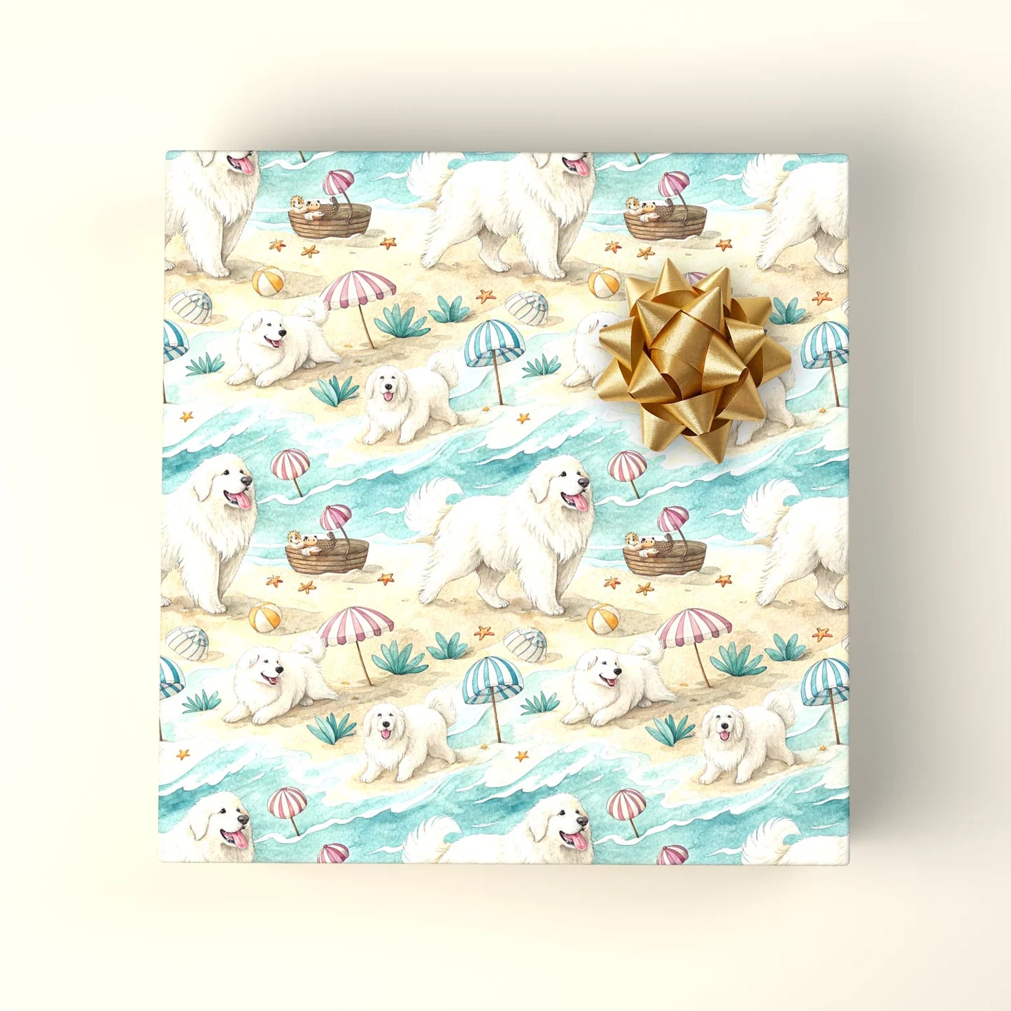 Great Pyrenees Beach Wrapping Paper — wrapped gift presentation