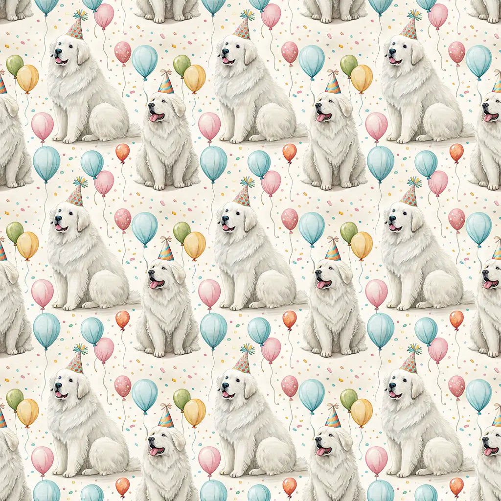 Great Pyrenees Birthday Wrapping Paper — repeating pattern tile