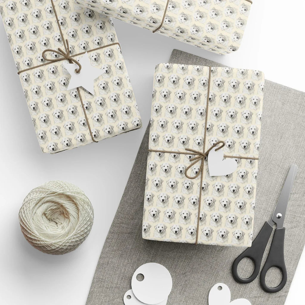 Great Pyrenees Portrait Wrapping Paper — styled gift wrapping with scissors and twine