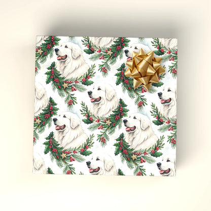 Great Pyrenees Portrait Wreath Wrapping Paper — wrapped gift presentation