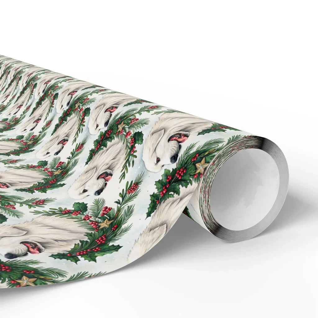 Great Pyrenees Portrait Wreath Wrapping Paper — paper roll