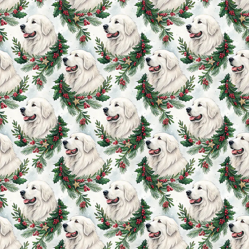 Great Pyrenees Portrait Wreath Wrapping Paper — repeating pattern tile