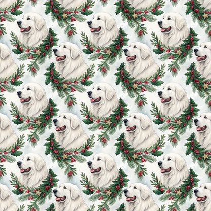 Great Pyrenees Portrait Wreath Wrapping Paper — repeating pattern tile