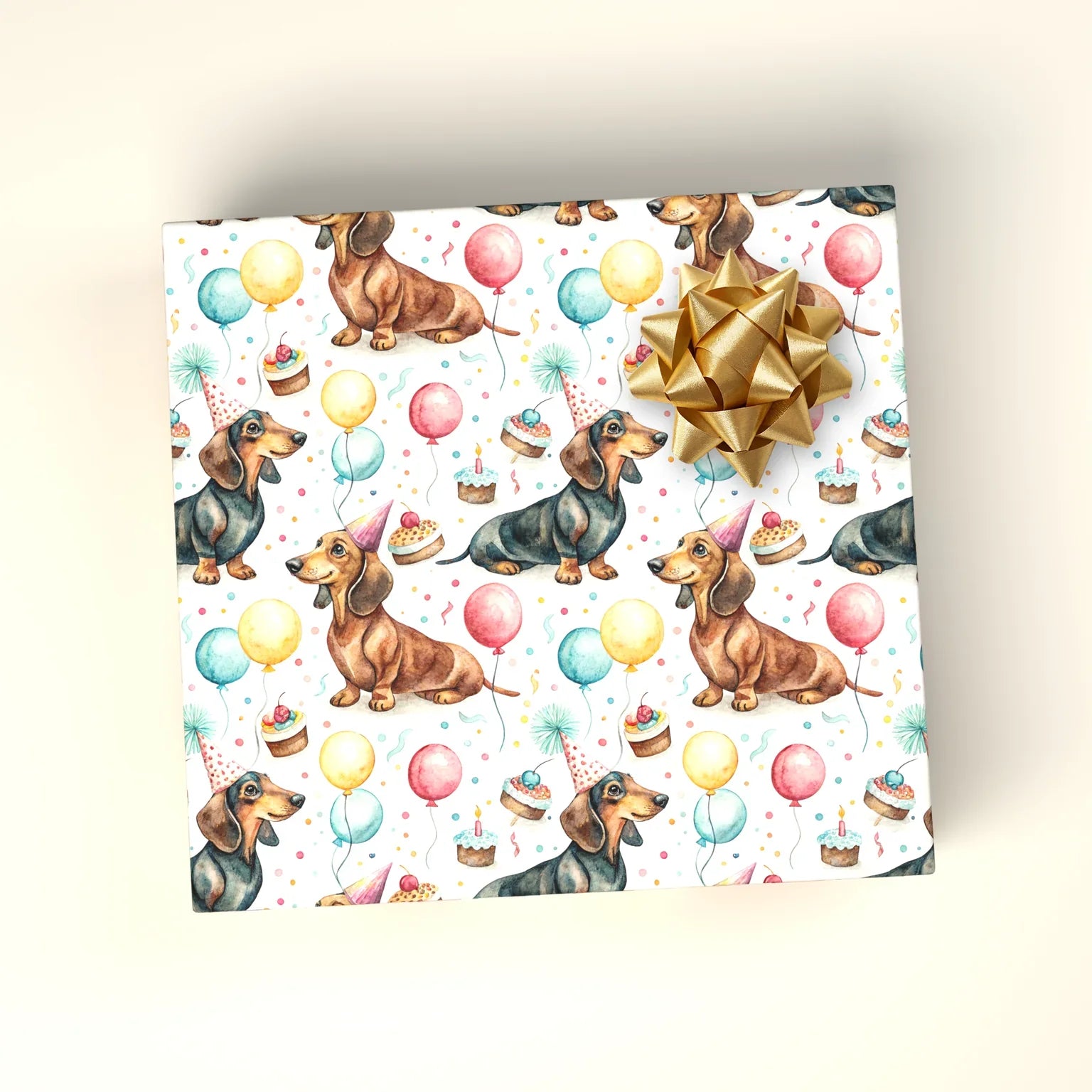 Happy Birthday Dachshund Wrapping Paper — wrapped gift presentation