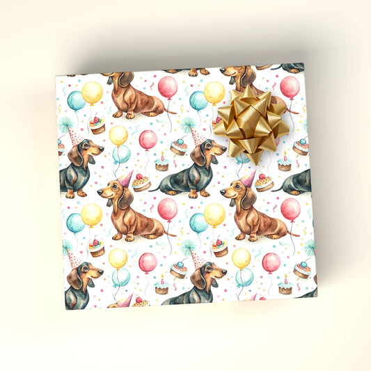 Happy Birthday Dachshund Wrapping Paper — wrapped gift presentation