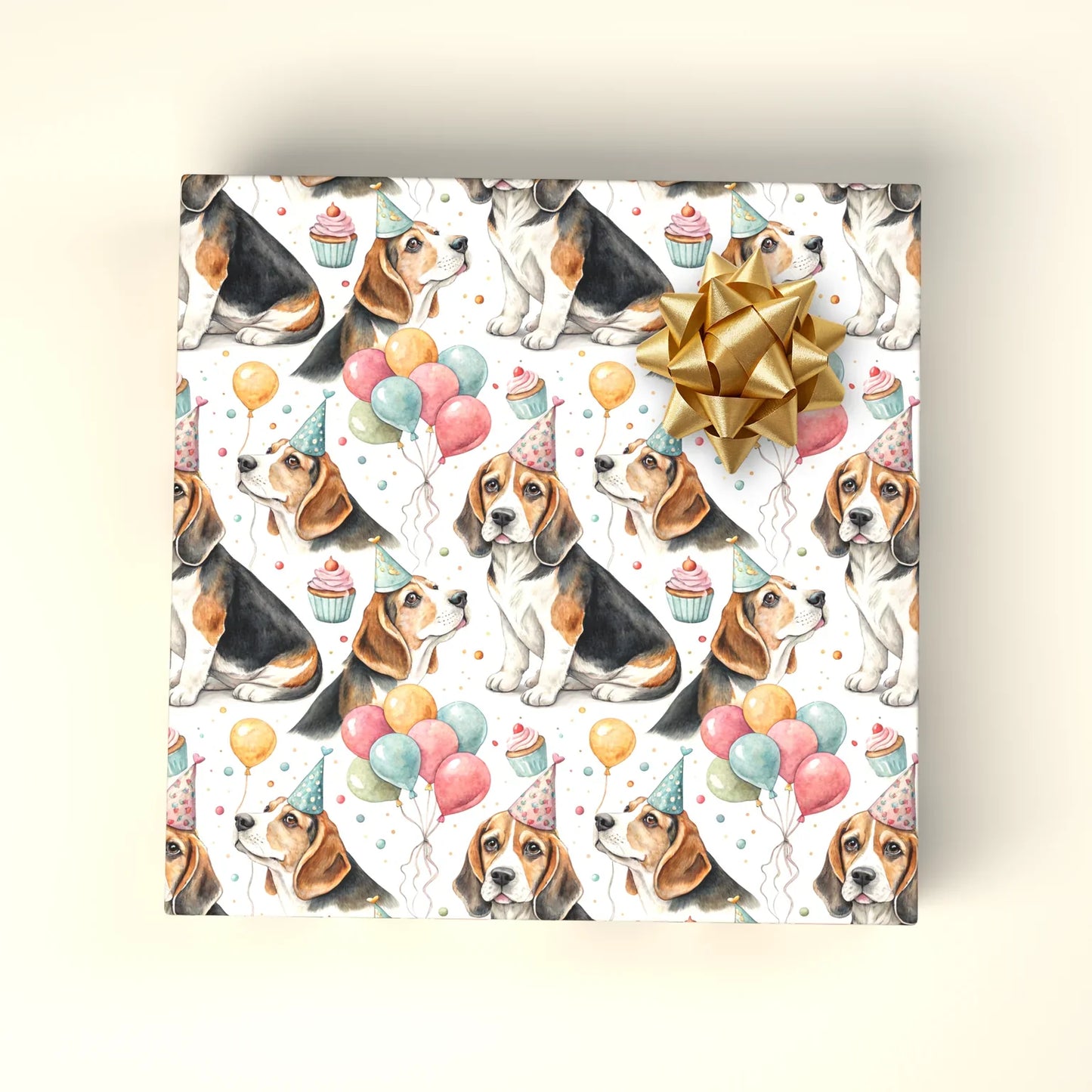 Happy Hound Birthday Beagle Wrapping Paper — wrapped gift presentation