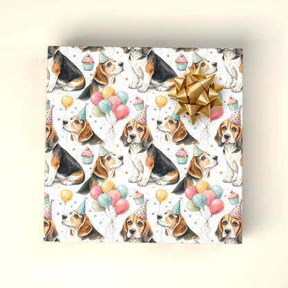 Happy Hound Birthday Beagle Wrapping Paper — wrapped gift presentation