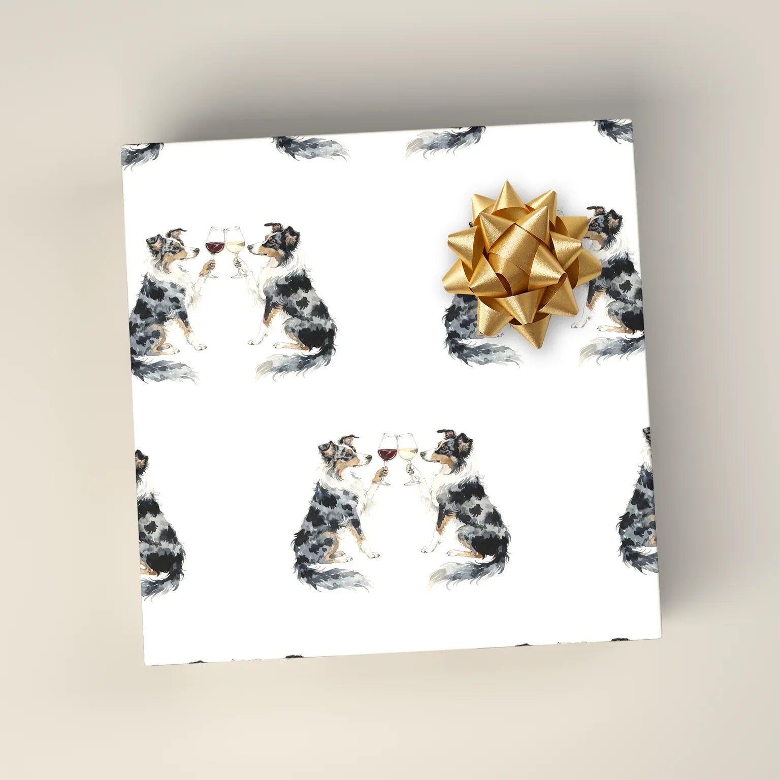Happy Hour Australian Shepherd Wrapping Paper — wrapped gift presentation
