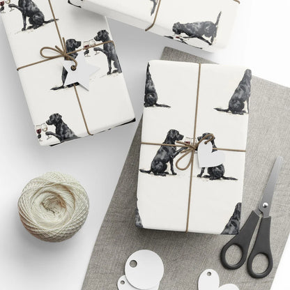 Happy Hour Black Labrador Retriever Wrapping Paper — styled gift wrapping with scissors and twine