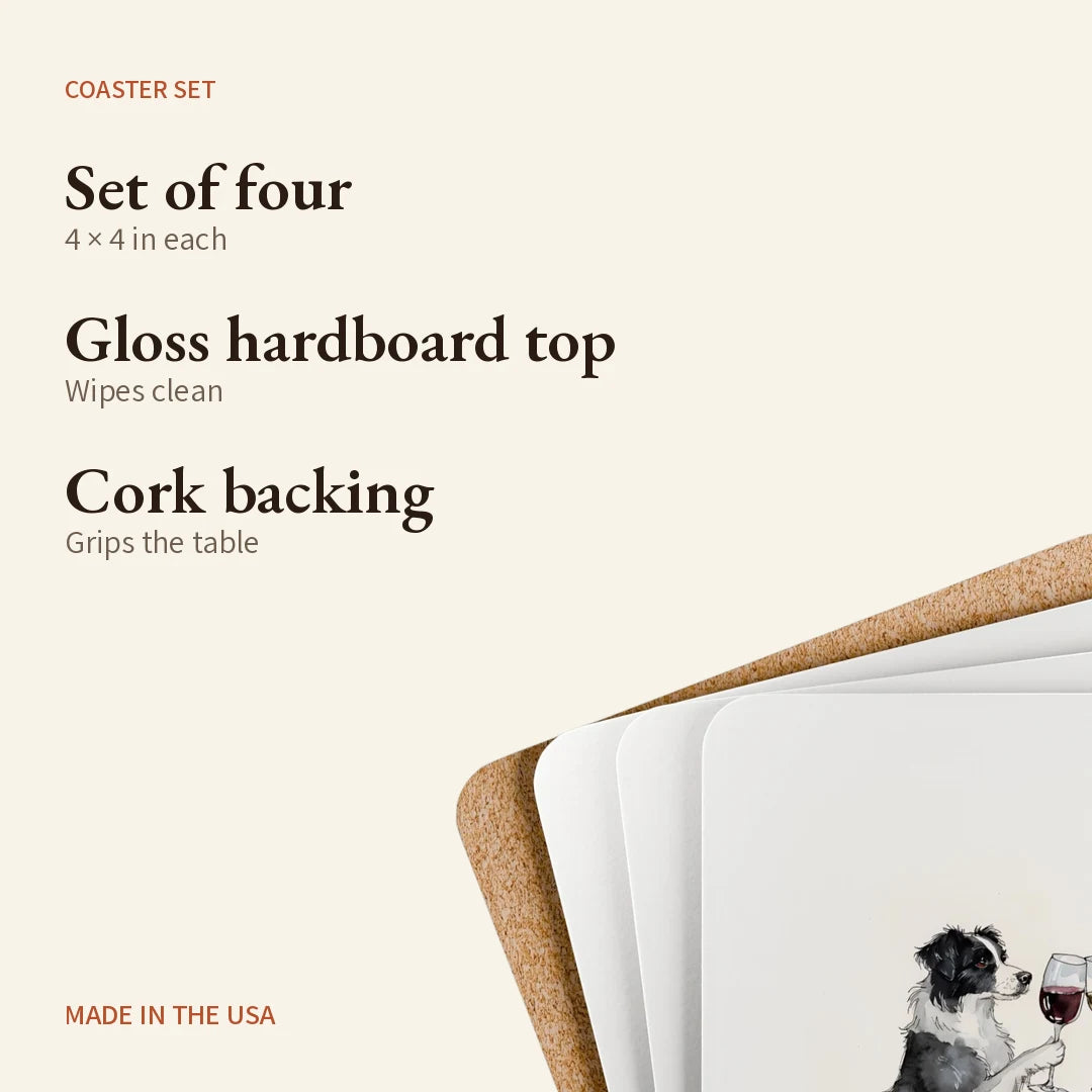 Happy Hour Border Collie Coaster Set — what you get