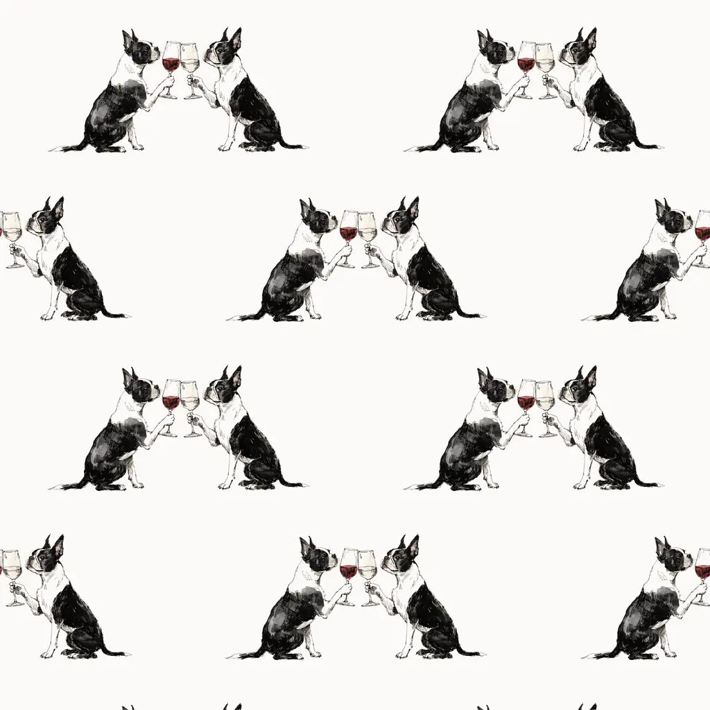 Happy Hour Boston Terrier Wrapping Paper — repeating pattern tile