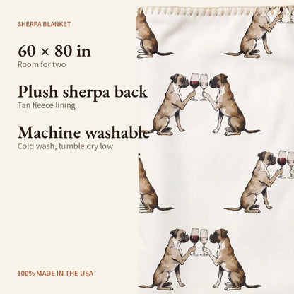 Happy Hour Boxer Sherpa Blanket — what you get