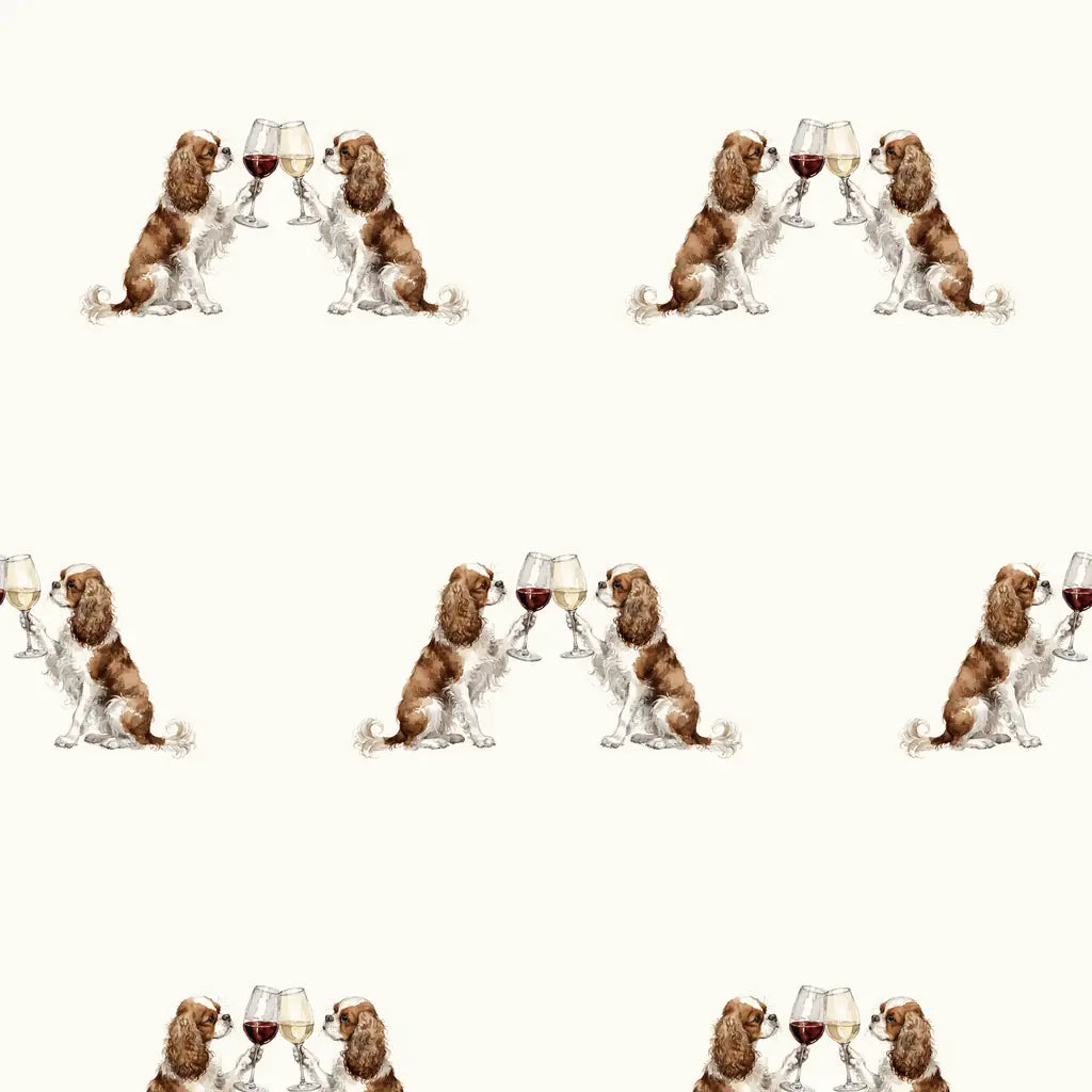 Happy Hour Cavalier King Charles Spaniel Wrapping Paper — repeating pattern tile