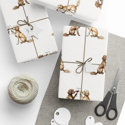 Happy Hour Cavapoo Wrapping Paper — styled gift wrapping with scissors and twine