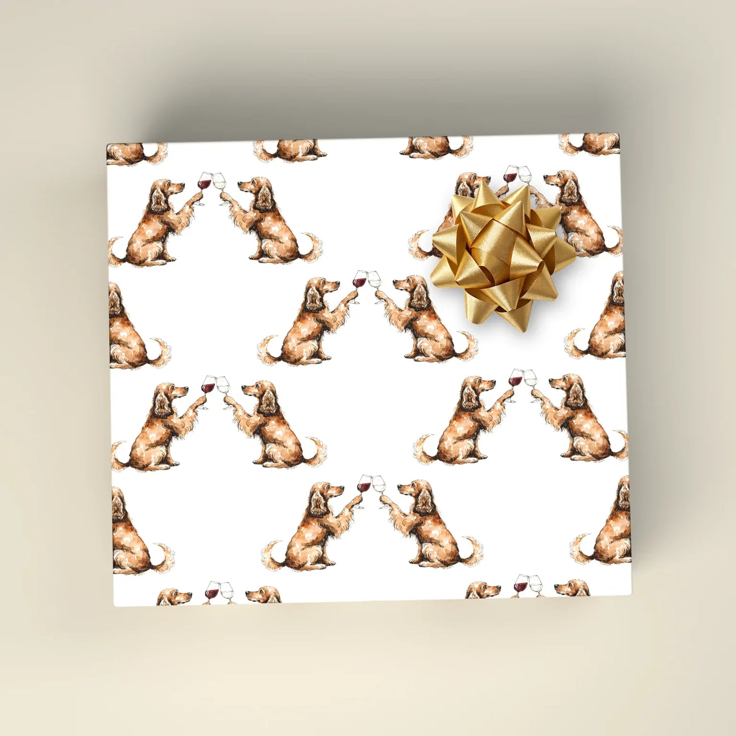 Happy Hour Cocker Spaniel Wrapping Paper — wrapped gift presentation