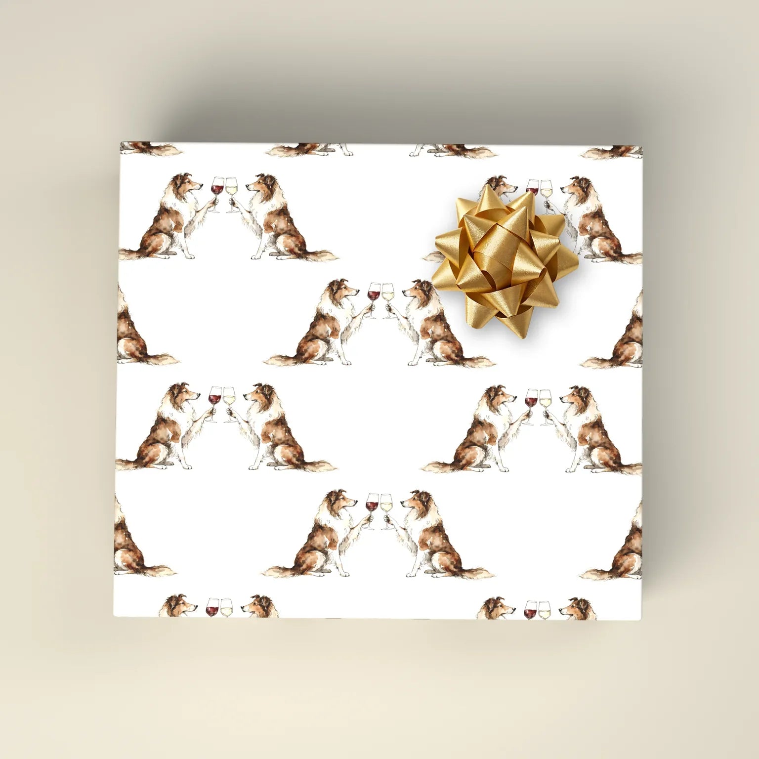 Happy Hour Collie Wrapping Paper — wrapped gift presentation