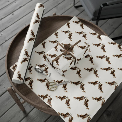 Happy Hour Dachshund Wrapping Paper — gift wrapping presented on a wooden table