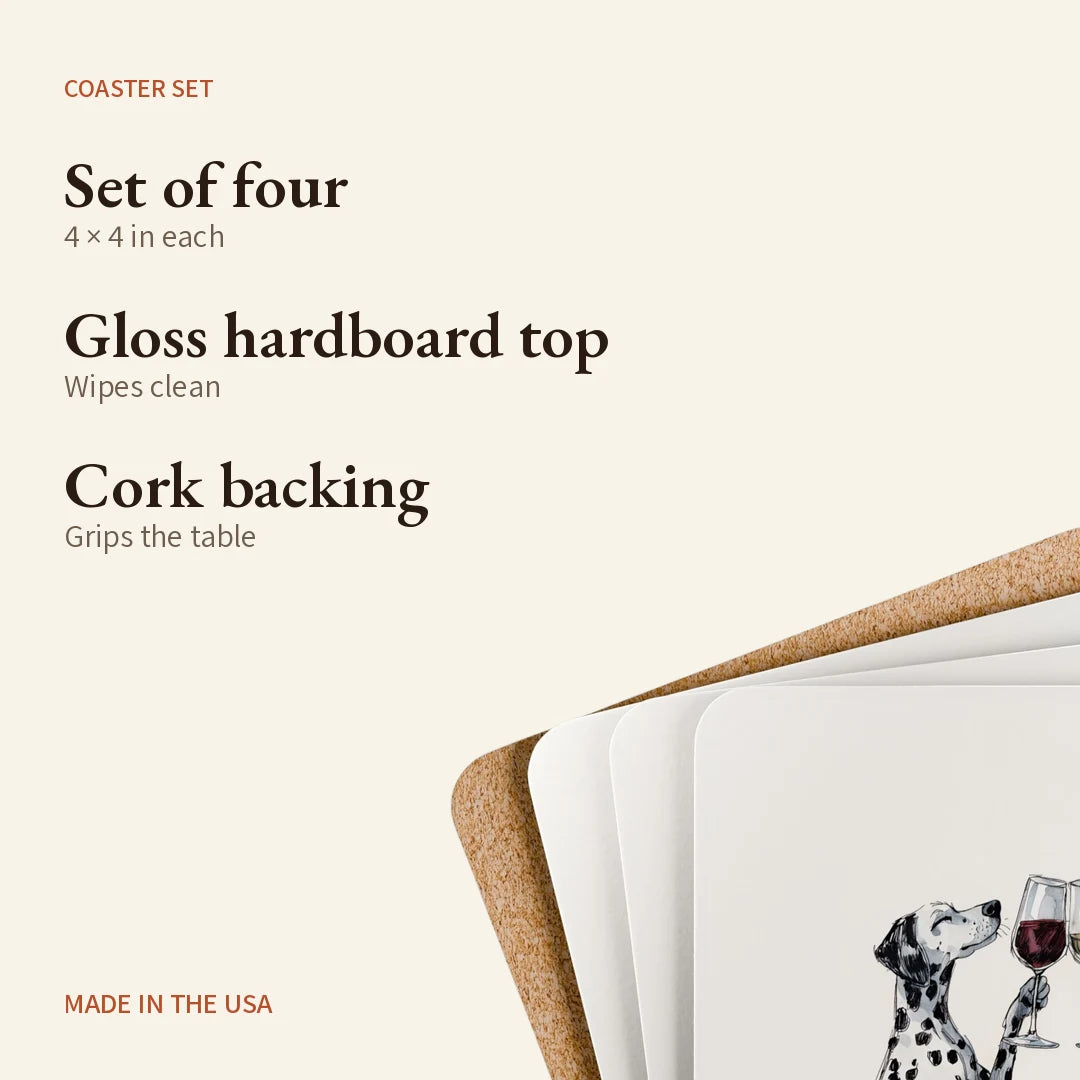 Happy Hour Dalmatian Coaster Set — what you get